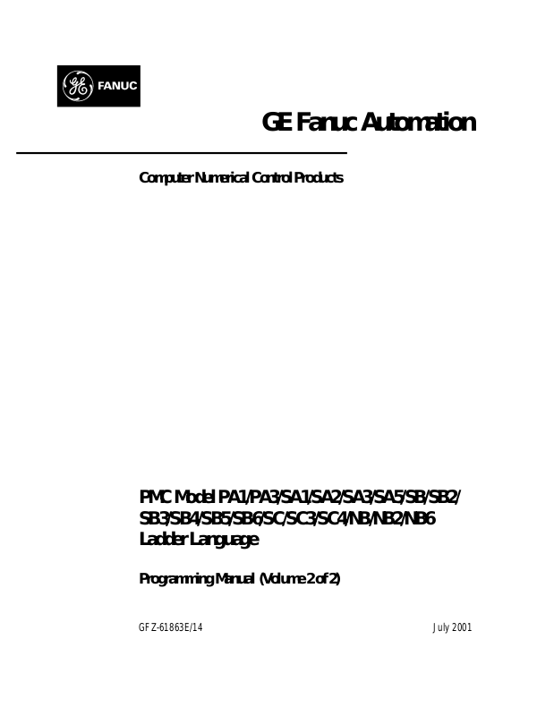 GE Fanuc PMC PA1 PMC PA3 PMC SA1 PMC SA2 PMC SA3 Programming Manual