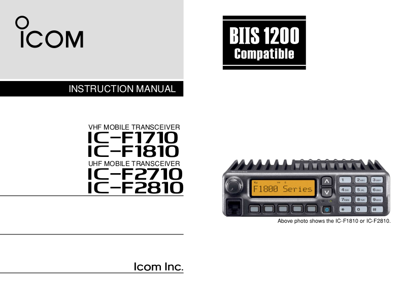 Icom Ic F Ic F Ic F Ic F User Manual