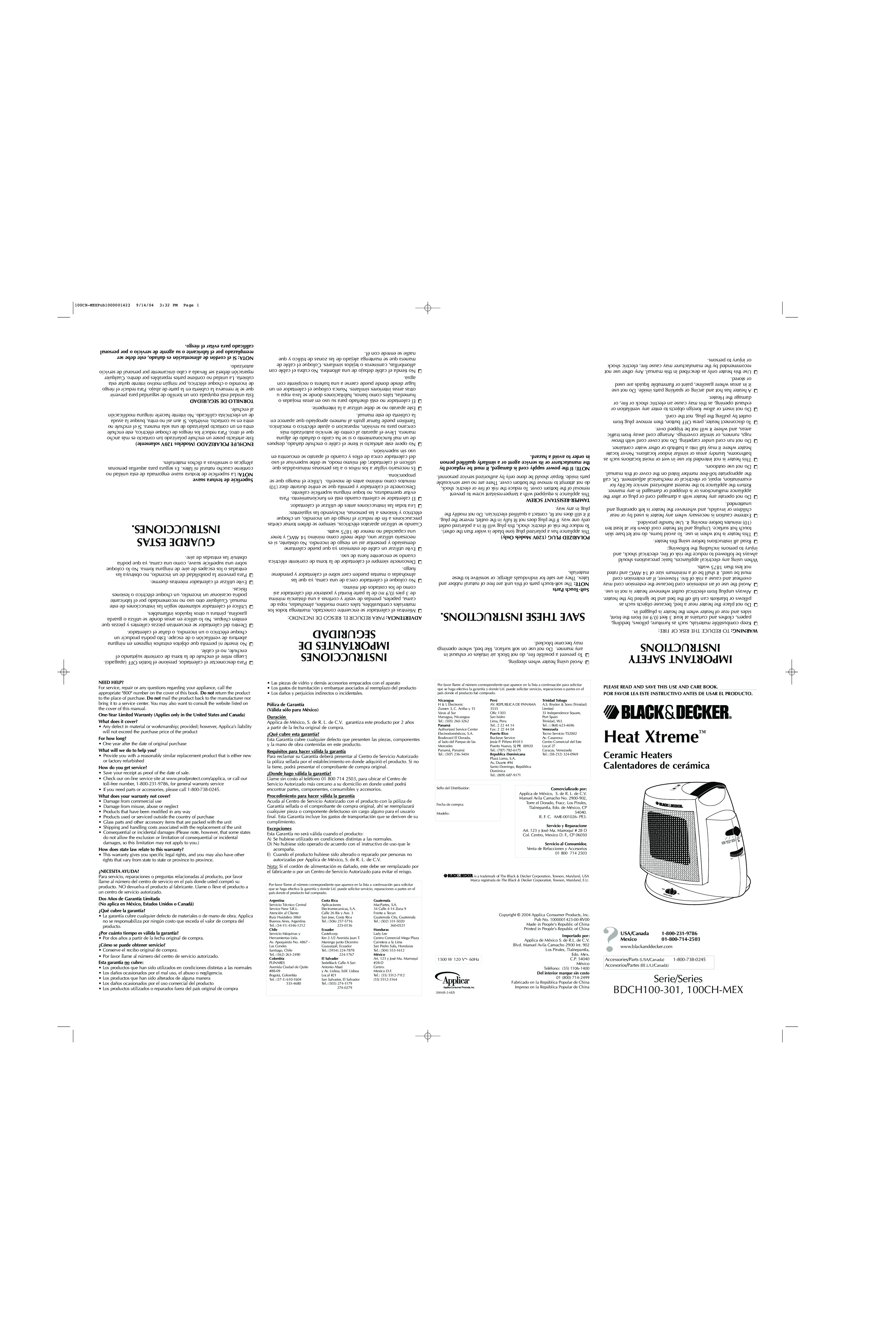 Black & Decker 100CH-MEX, BDCH100-301 User Manual