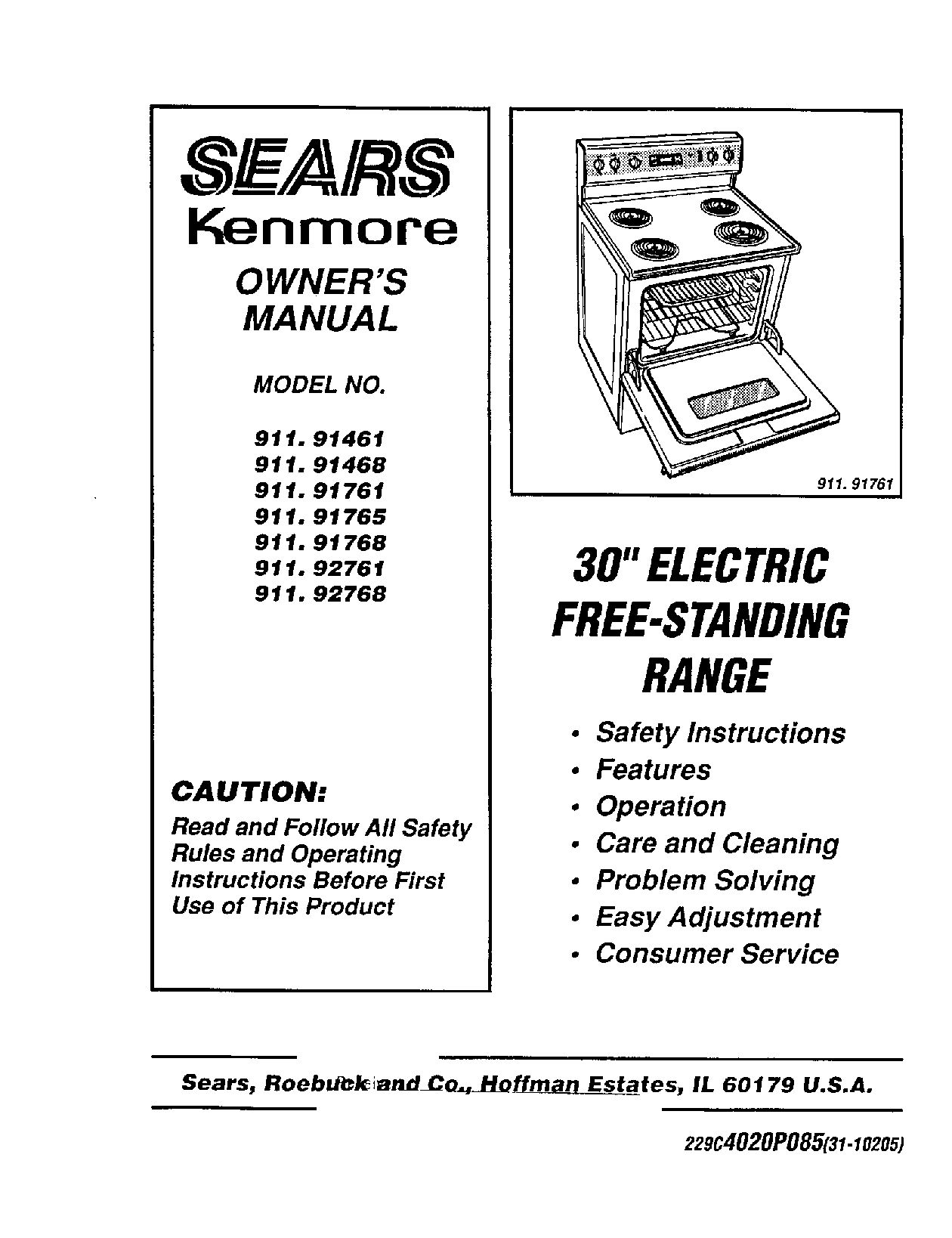 Sears 911.92768, 911.92761, 911.91468, 911.91461, 911.91761 User Manual