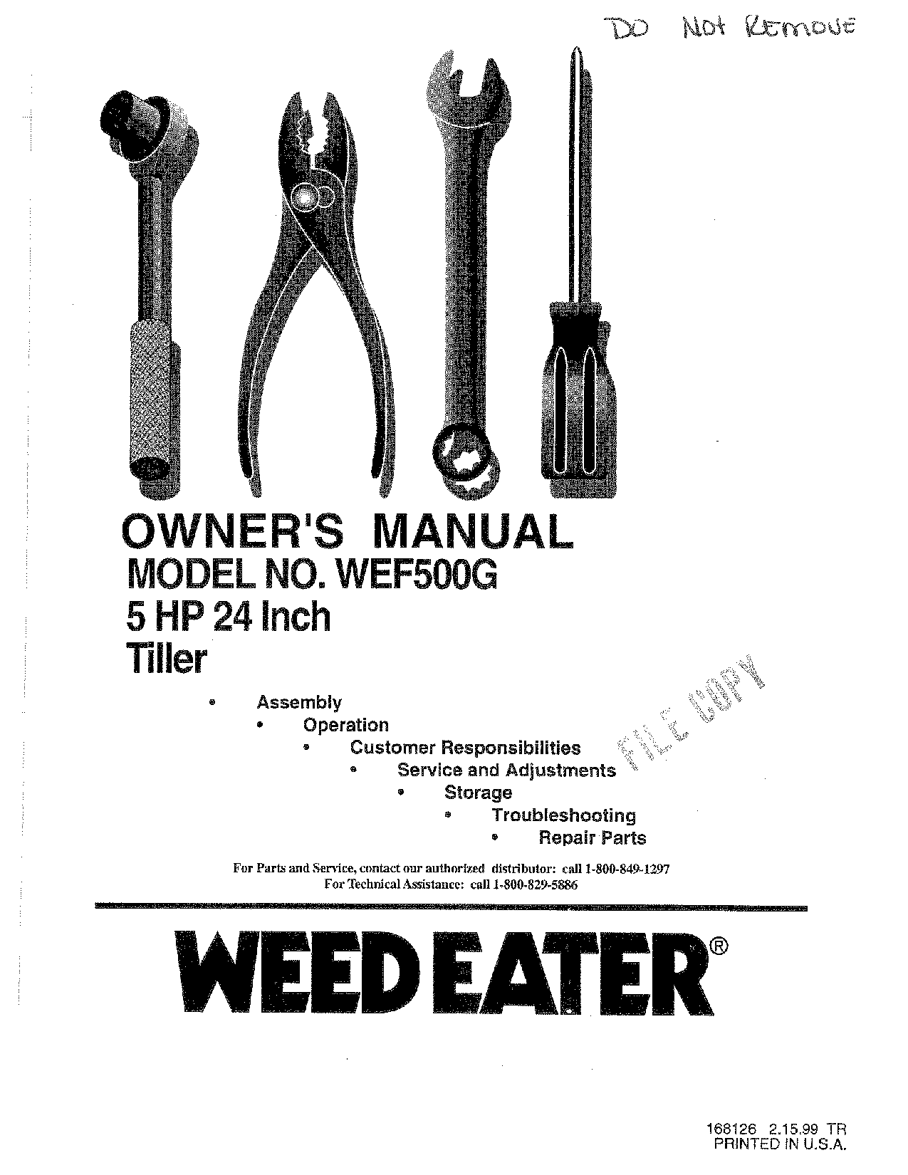Weed Eater WEF500G, 168126 User Manual