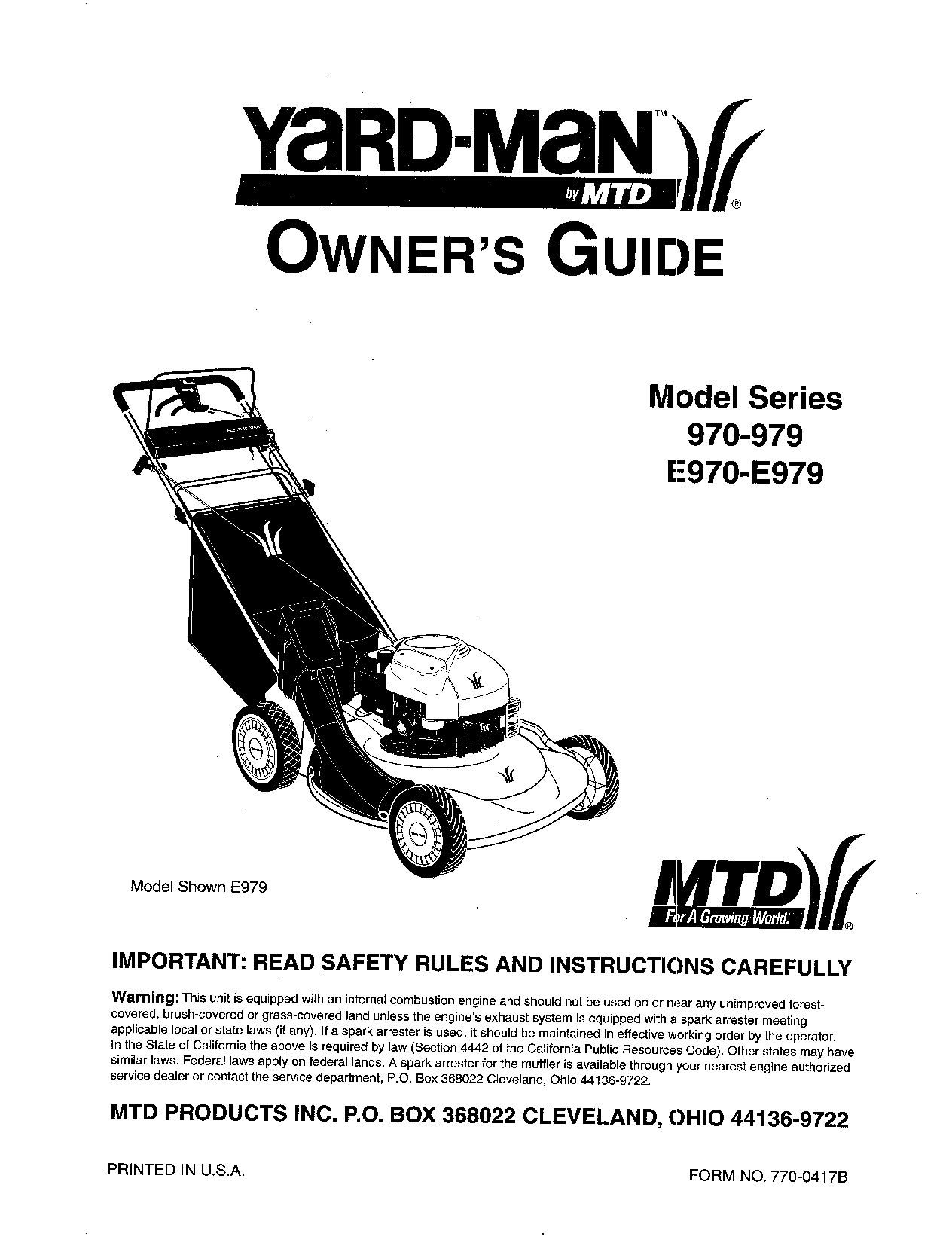 MTD E970, 970, 979 User Manual