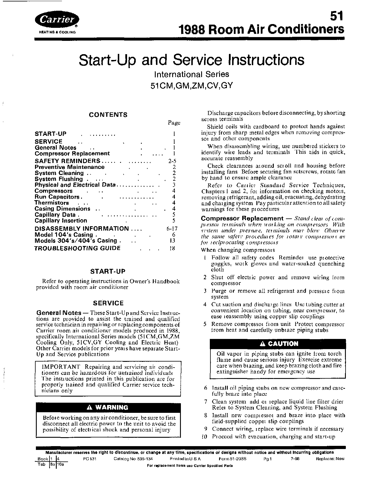 Carrier CV, GY, ZM, GM User Manual