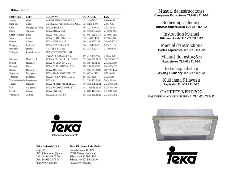 Teka TL1 92 User Manual