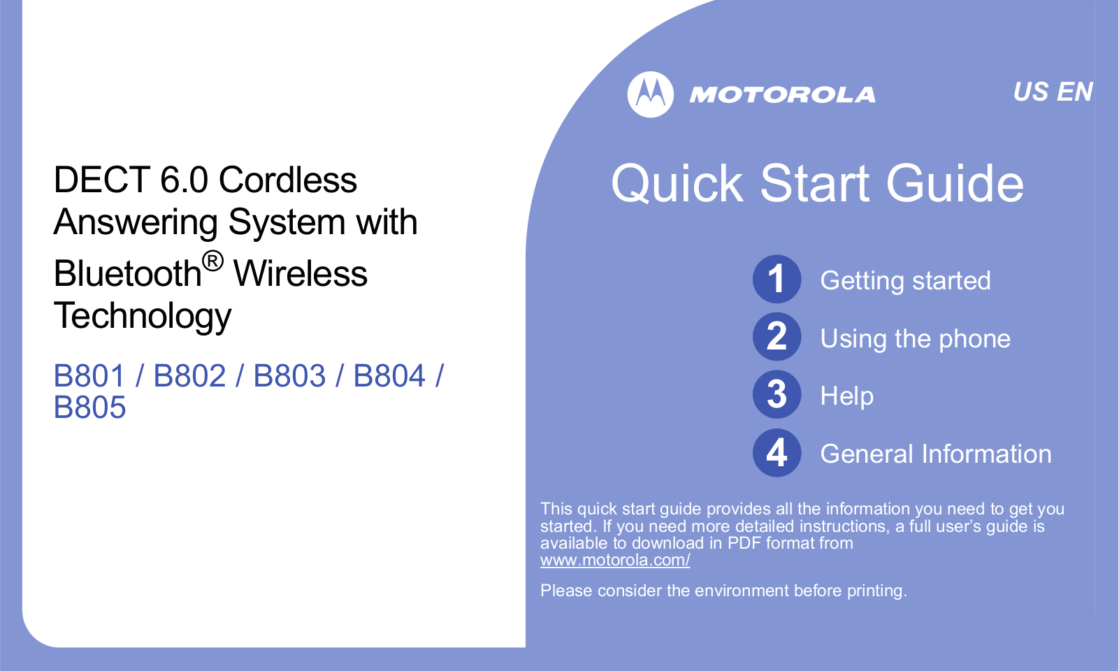Motorola B803, B805, B801, B804 User Manual