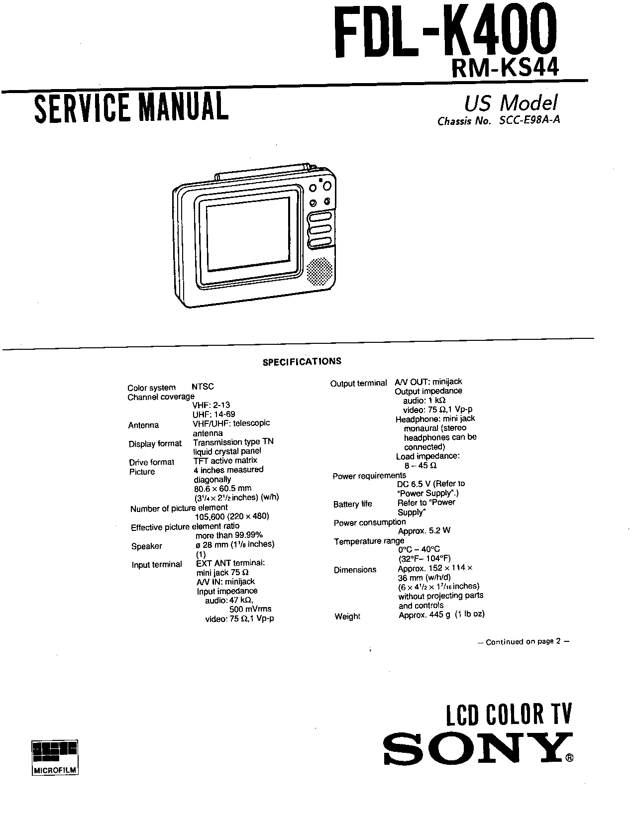 Sony FDL-K400 Service Manual