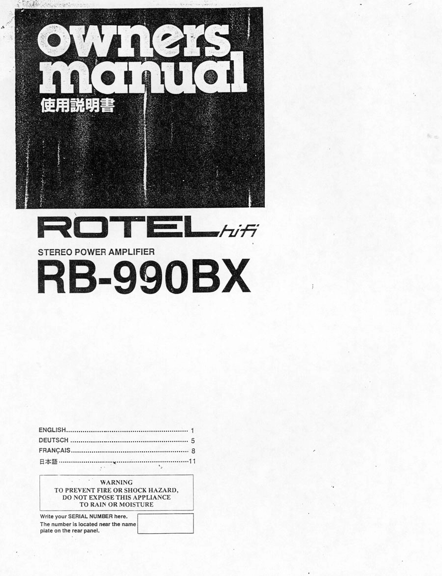 Rotel RB-990BX User Manual