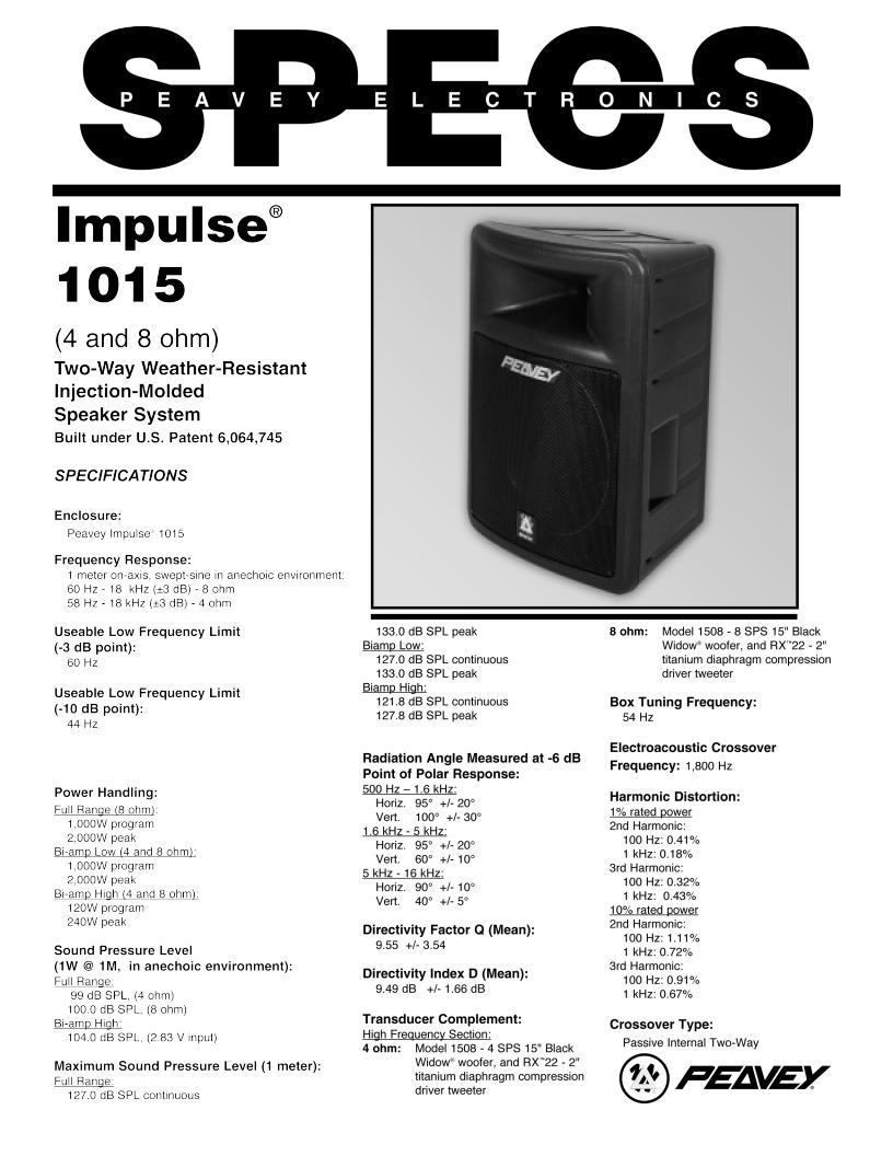 Peavey Impulse 1015 User Manual