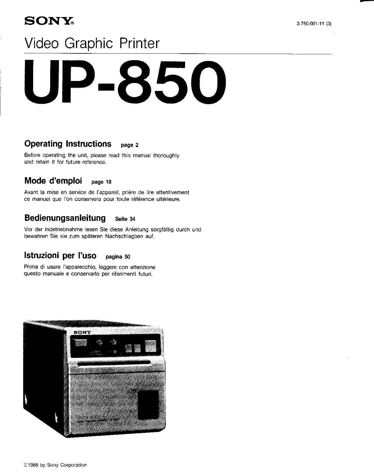 Sony UP-850 User Manual