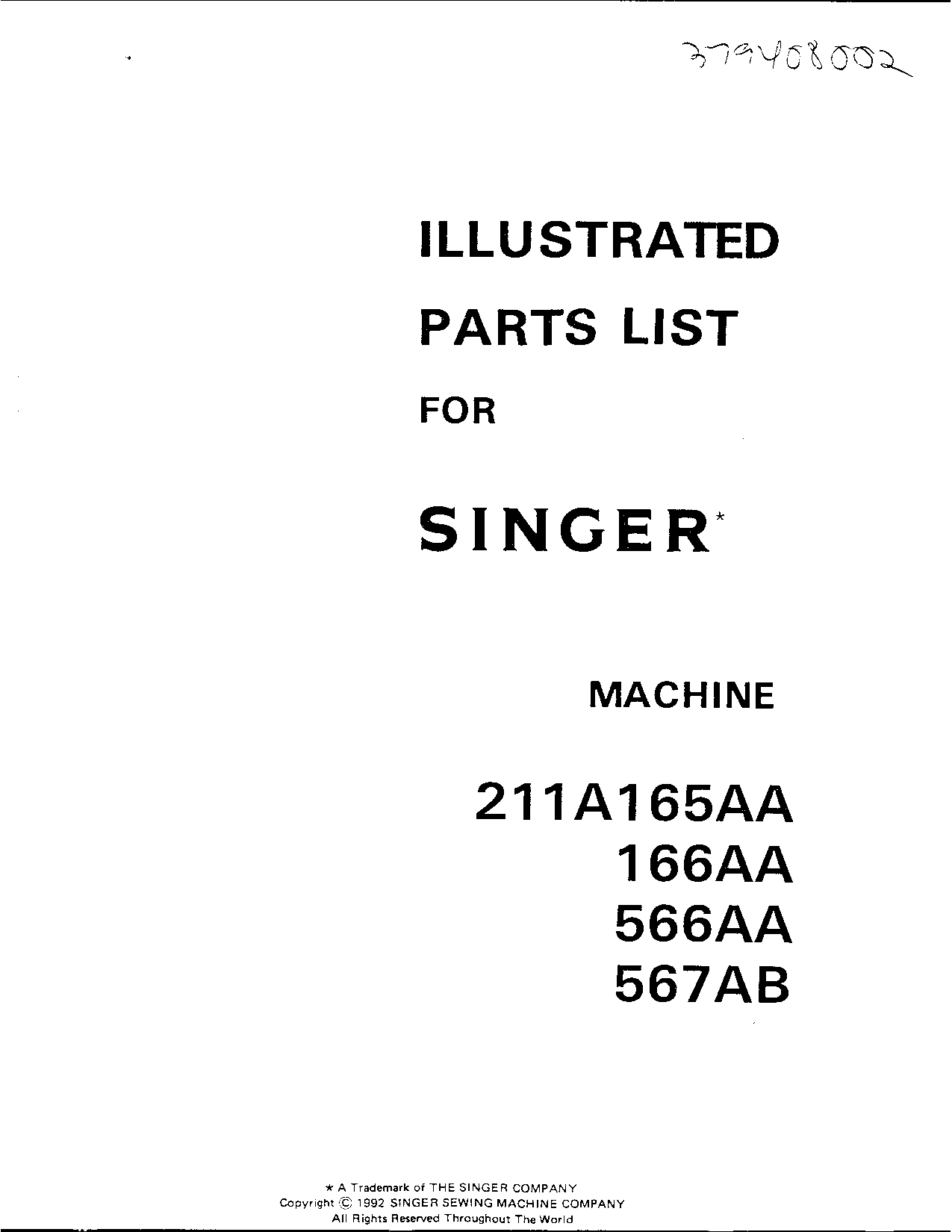 Singer 211A165AA, 211A567AB, 211A166AA User Manual