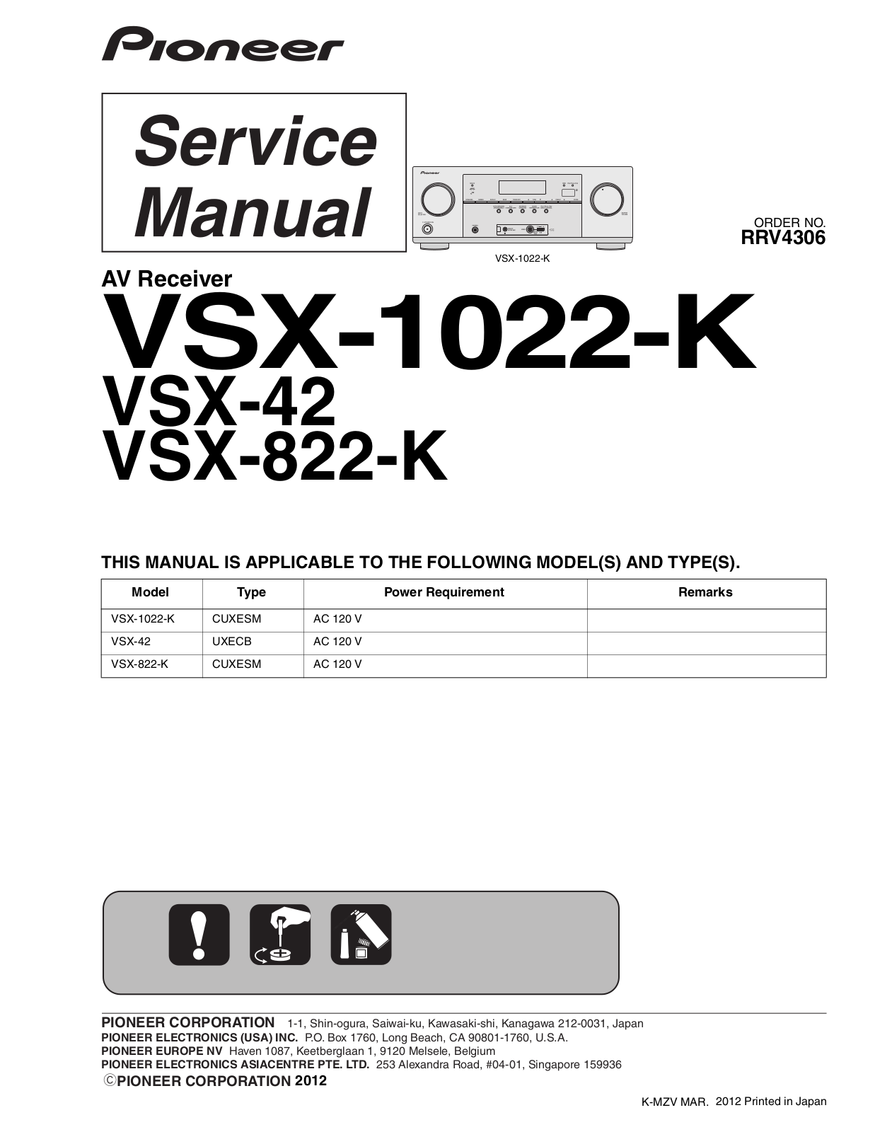 Pioneer VSX-1022-K, VSX-822-K, VSX-42 Service manual