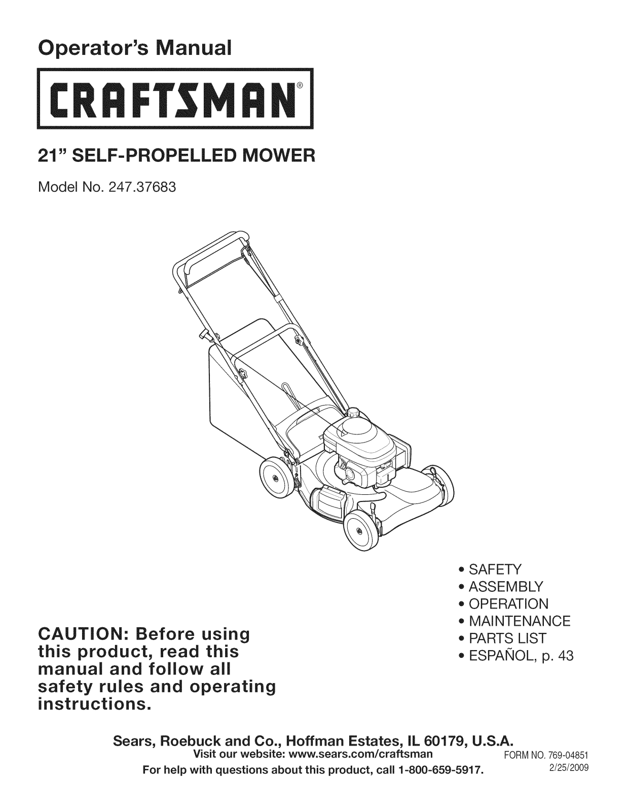 Craftsman 247376830, 12A-469Q799 Owner’s Manual