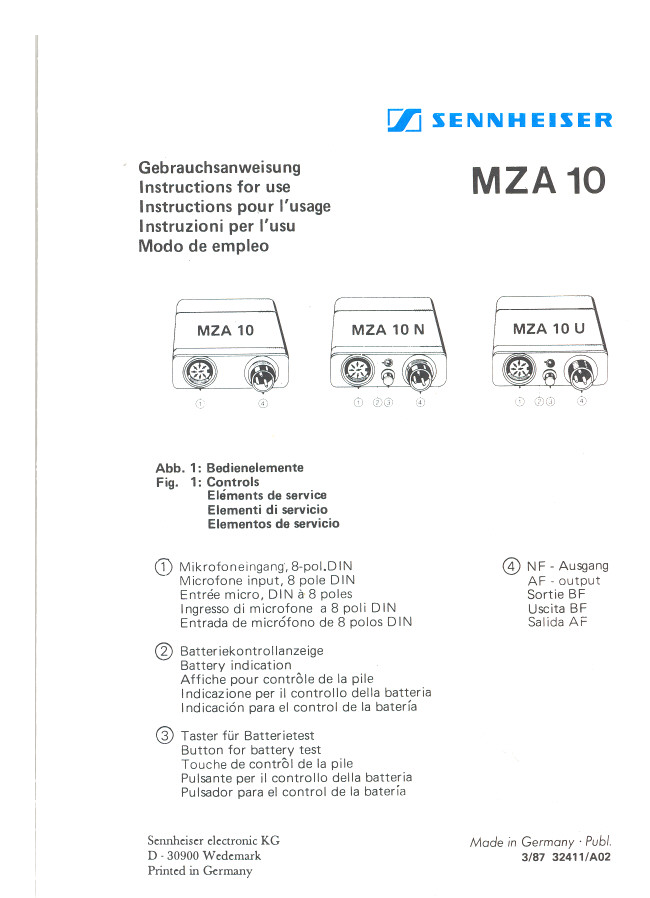 Sennheiser MZA 10 User Manual