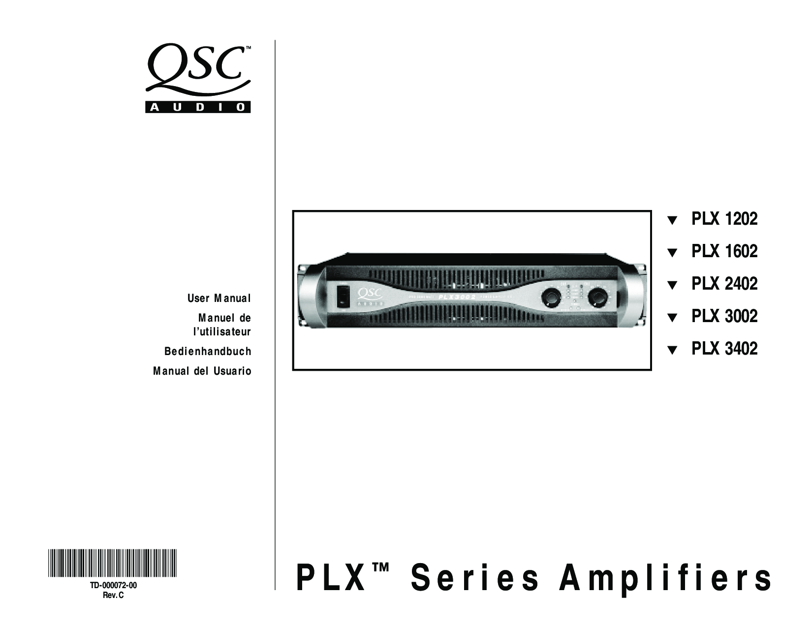 QSC Audio PLX 1602, PLX 2402, PLX 1202, PLX 3002, PLX 3402 User Manual