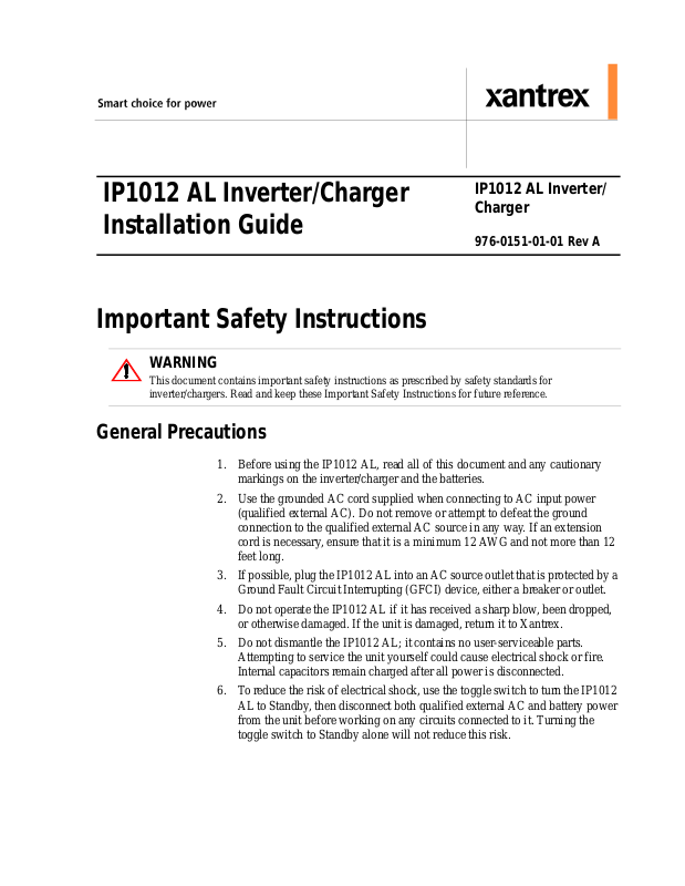 Xantrex Ip Al Installation Guide