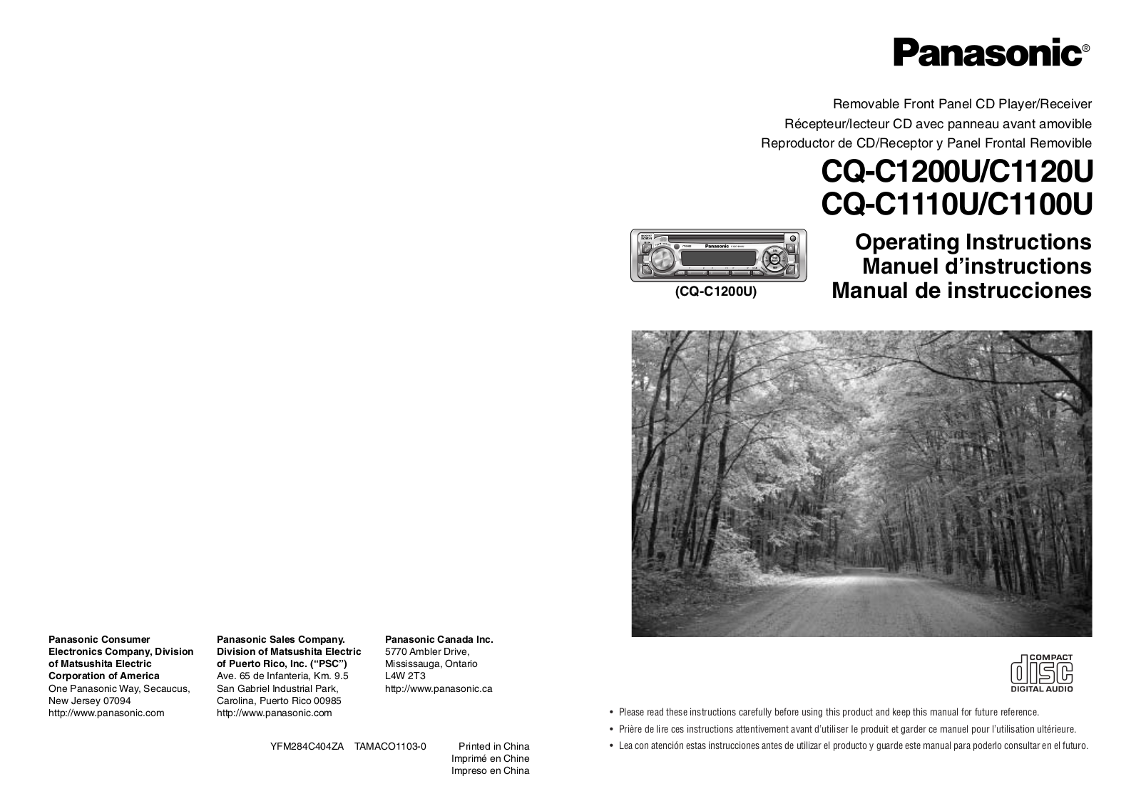 Panasonic CQ-C1100U, CQ-C1200U, C1120U, CQ-C1120U, C1100U User Manual