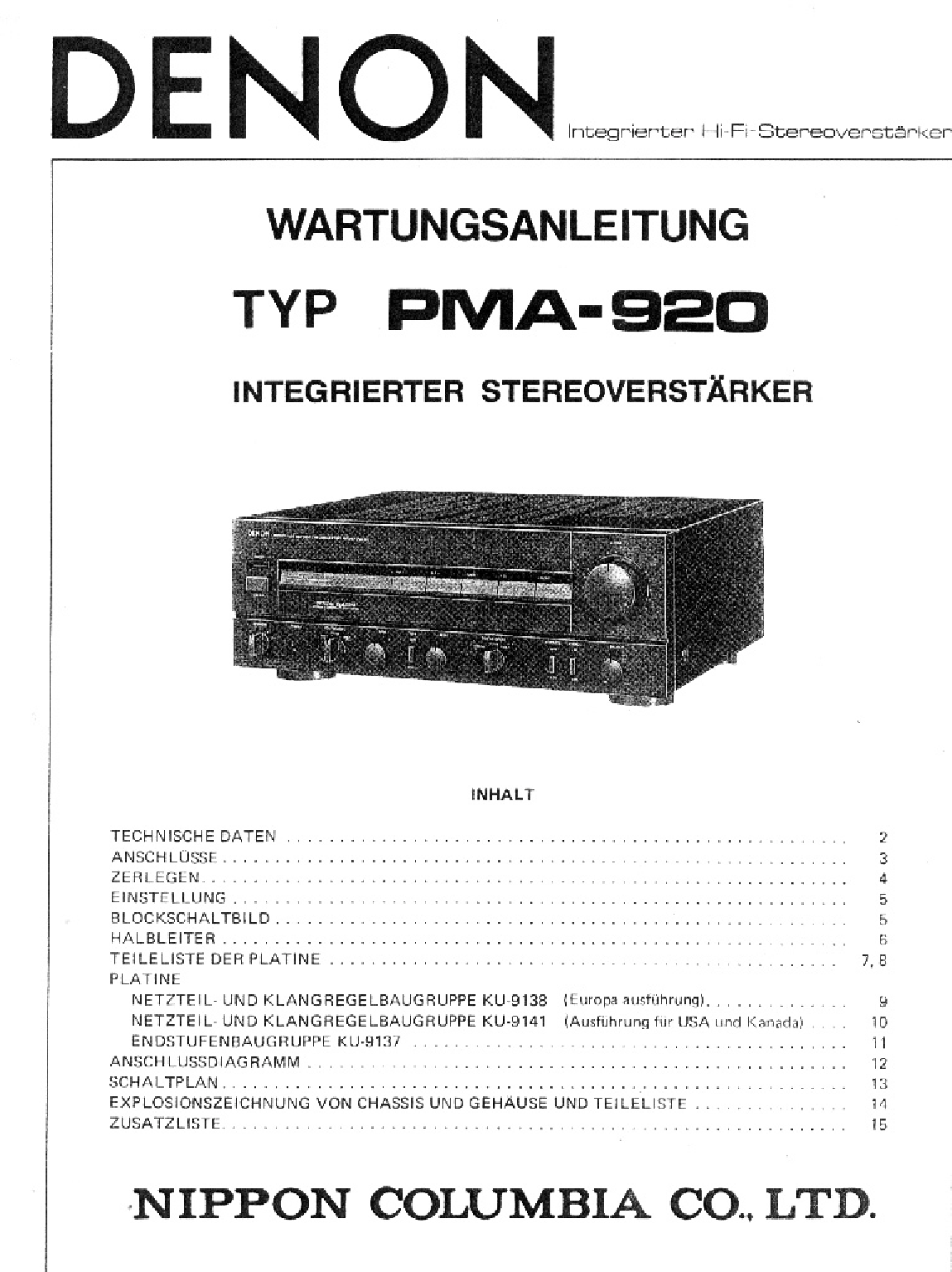 Denon PMA 920 Service Manual