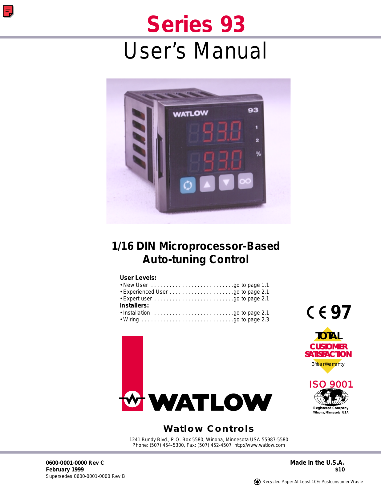 Watlow Electric 93 User Manual