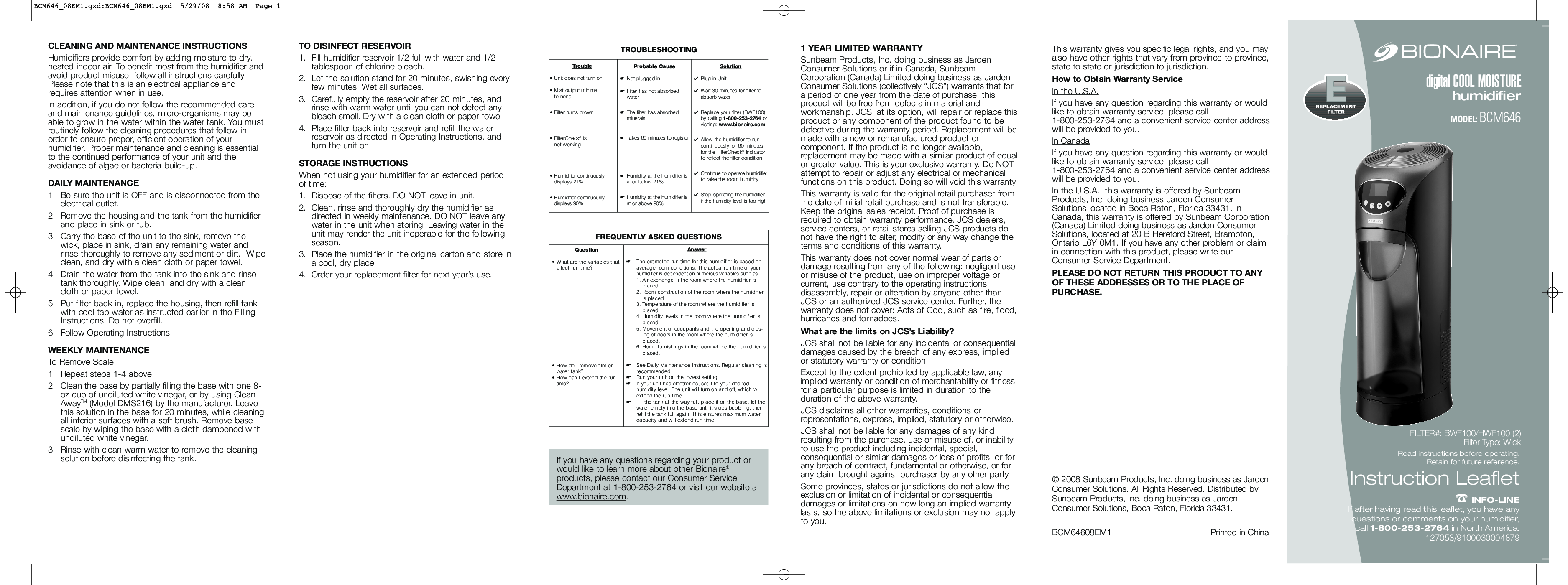 Bionaire BCM646 User Manual