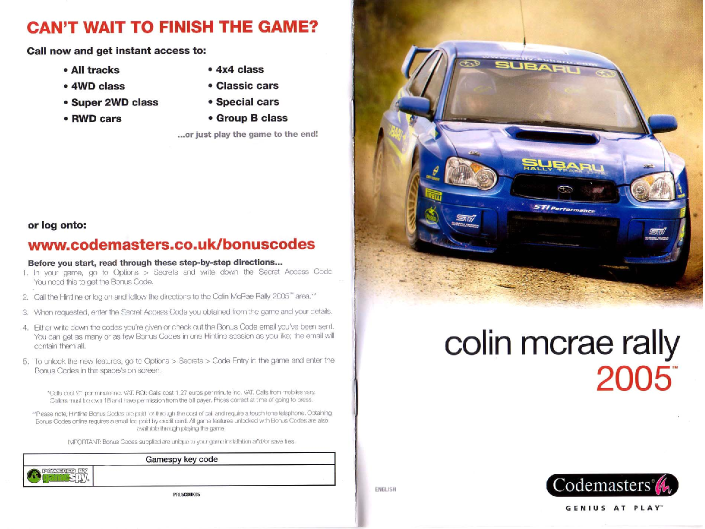 Games PC COLIN MCRAE-RALLY 2005 User Manual