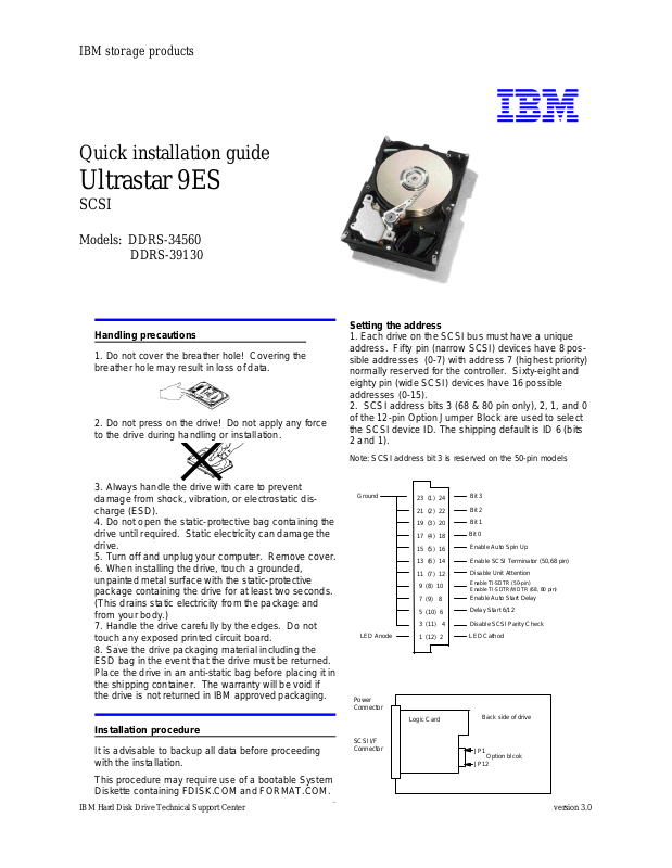 IBM DDRS 34560 DDRS 39130 Quick Installation Guide