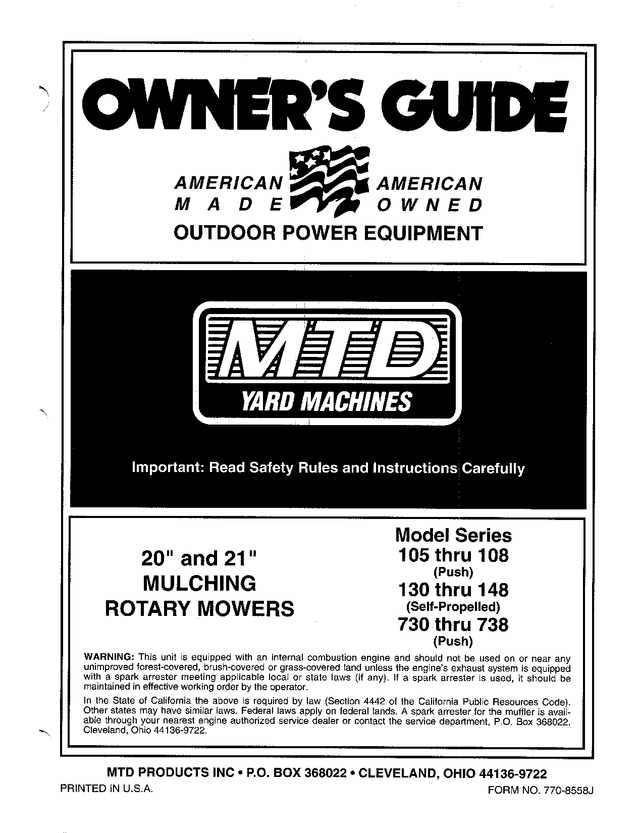 MTD 130, 730, 108, 148 User Manual