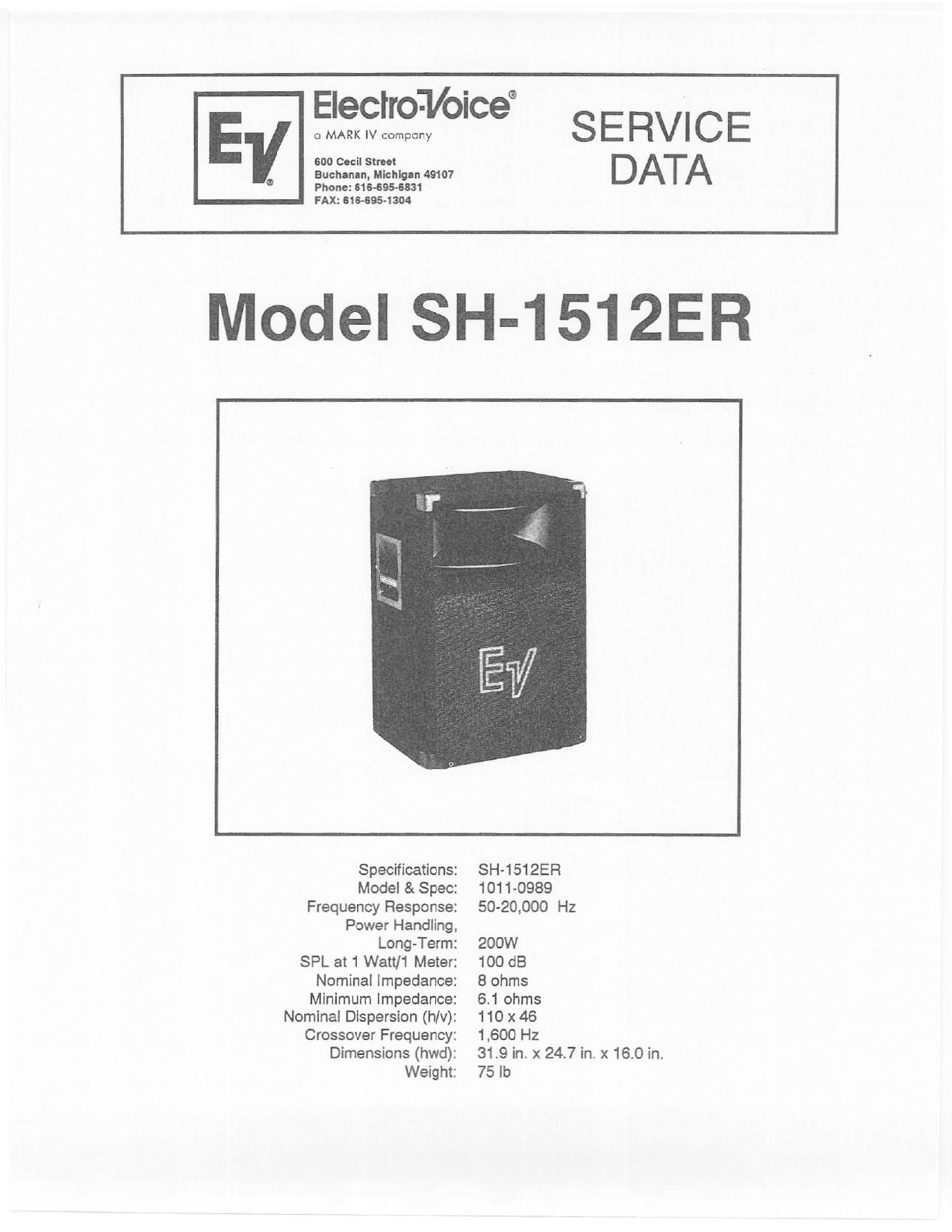 Electro-Voice SH-1512ER User Manual