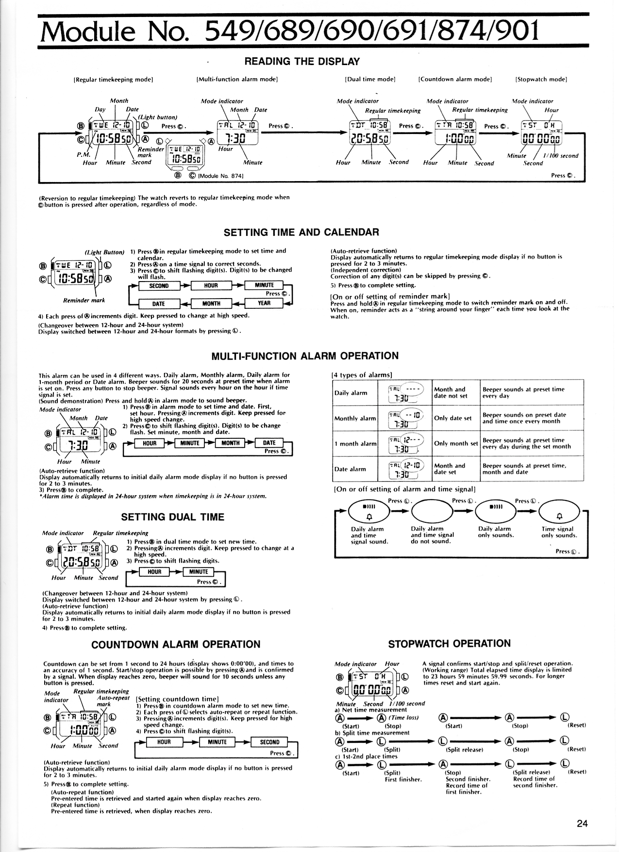 Casio QW-874, QW-901 User Manual