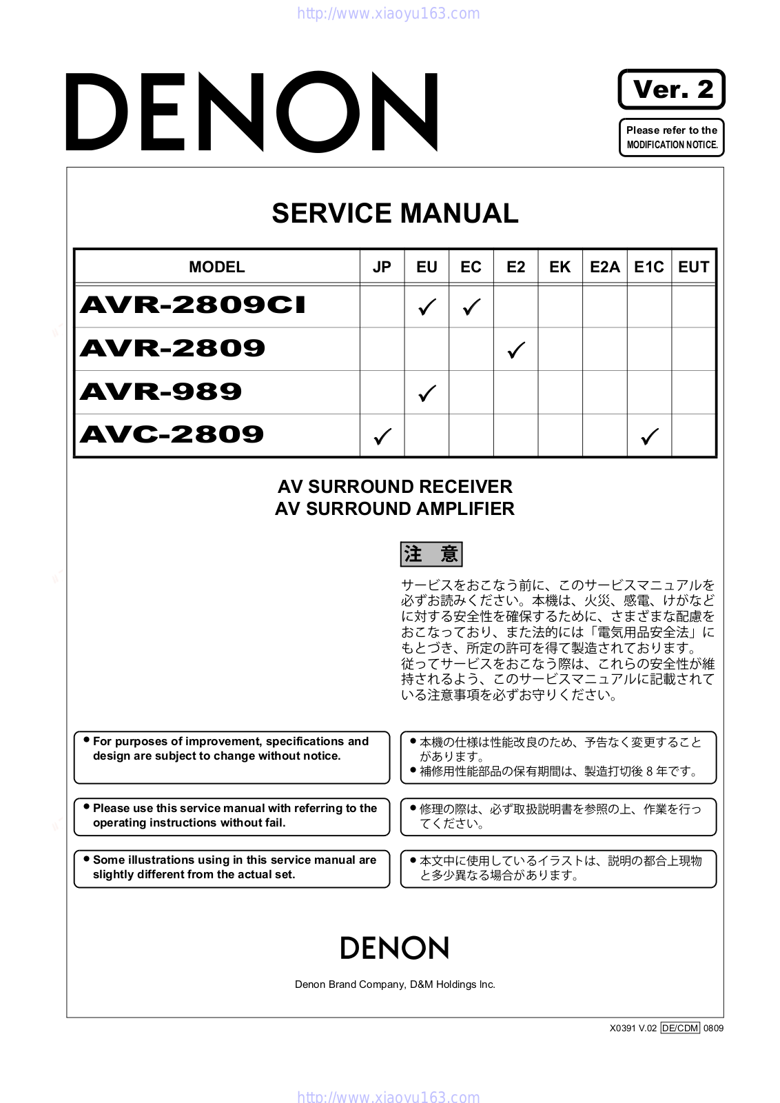 DENON AVR-2809CI, AVR-2809, AVR-989, AVC-2809 User Manual