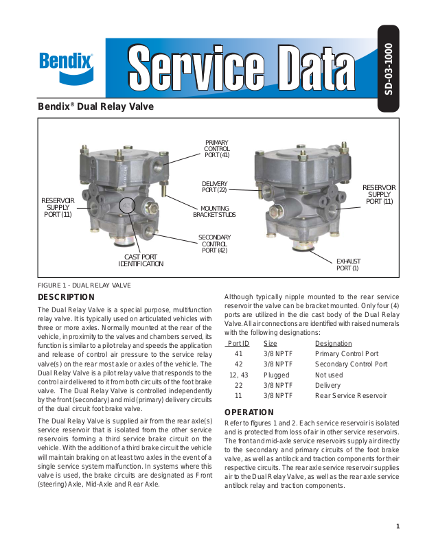 Bendix Commercial Vehicle Systems Dual Relay Valve User Manual