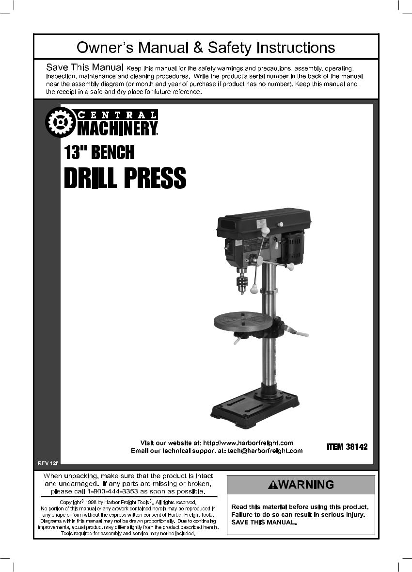 Harbor Freight Tools 38142 User Manual