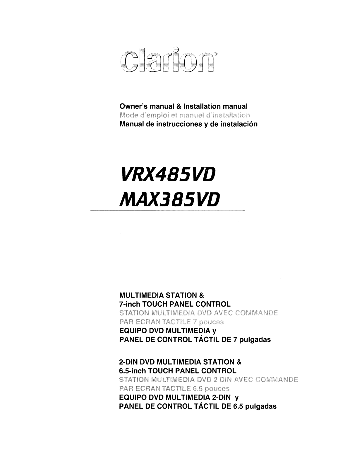 Clarion VRX485VD, MAX385VD User Manual