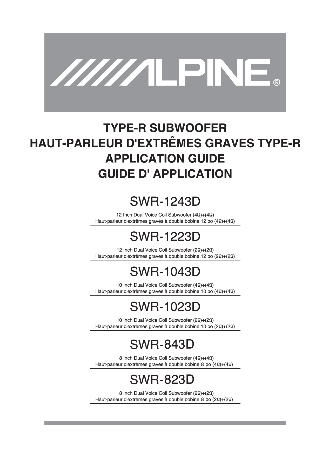 Alpine SWR-823D, SWR-1023D, SWR-1223D, SWR-1043D, SWR-843D User Manual