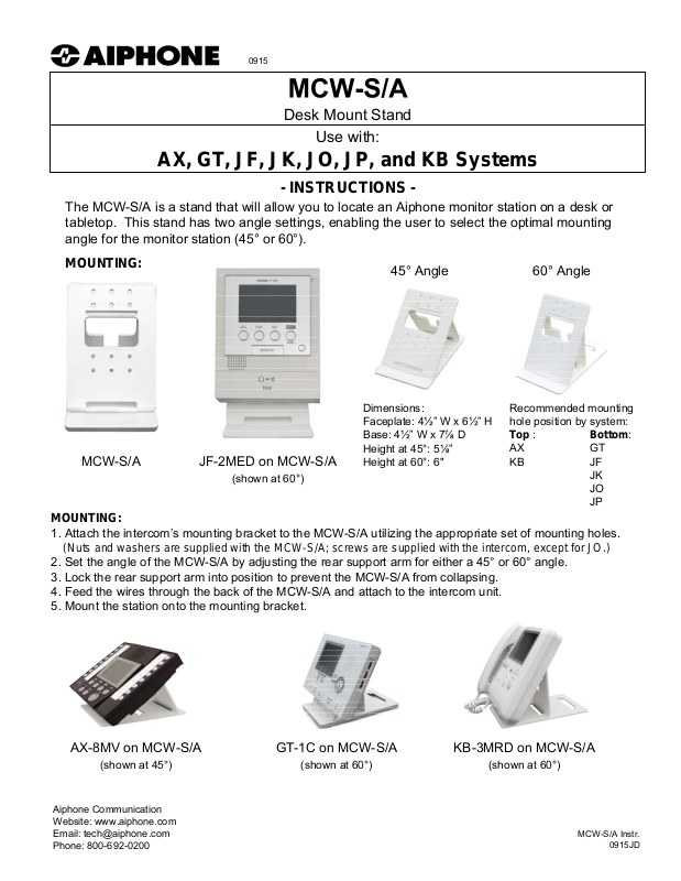 Aiphone MCW S A User Manual