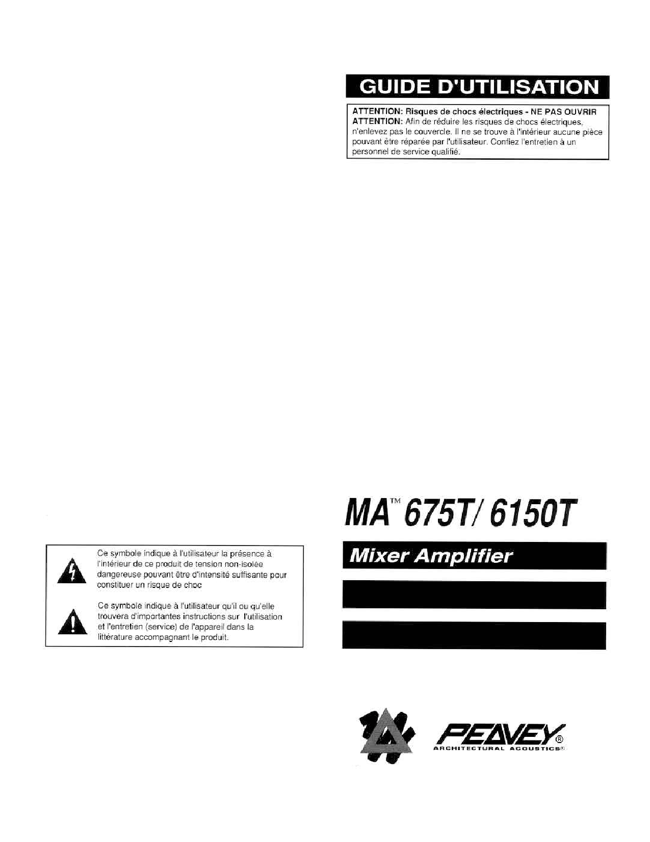 Peavey MA 6150T, MA 675T User Manual