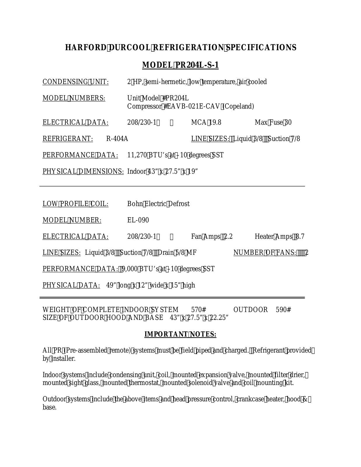 Harford PR-204L-S-1 User Manual