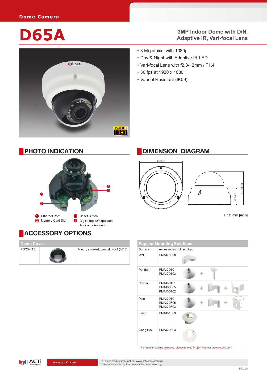 ACTi D65A Specsheet