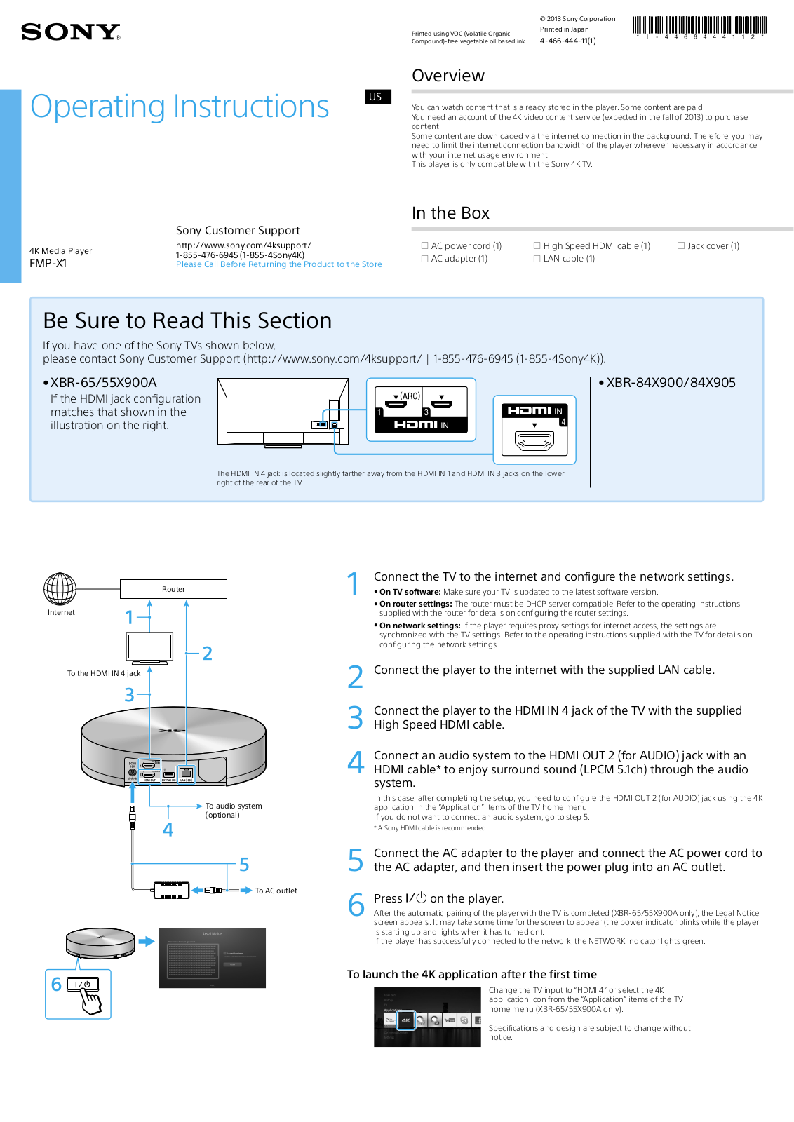 Sony XBR-55X900A, FMP-X1, XBR-65X900A User Manual