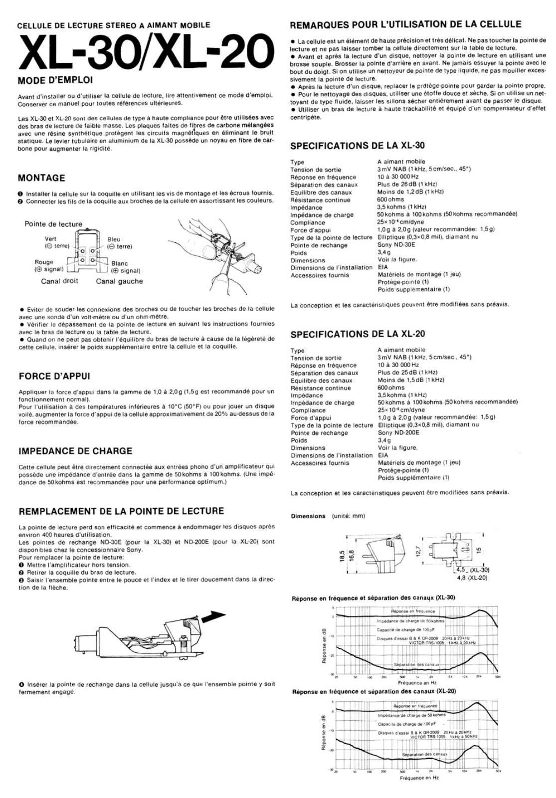 Sony XL-20 Owners manual