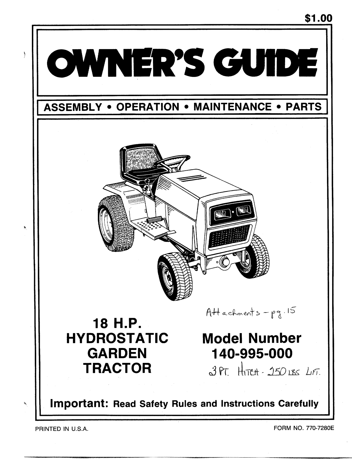 Bolens 140-995-000 User Manual