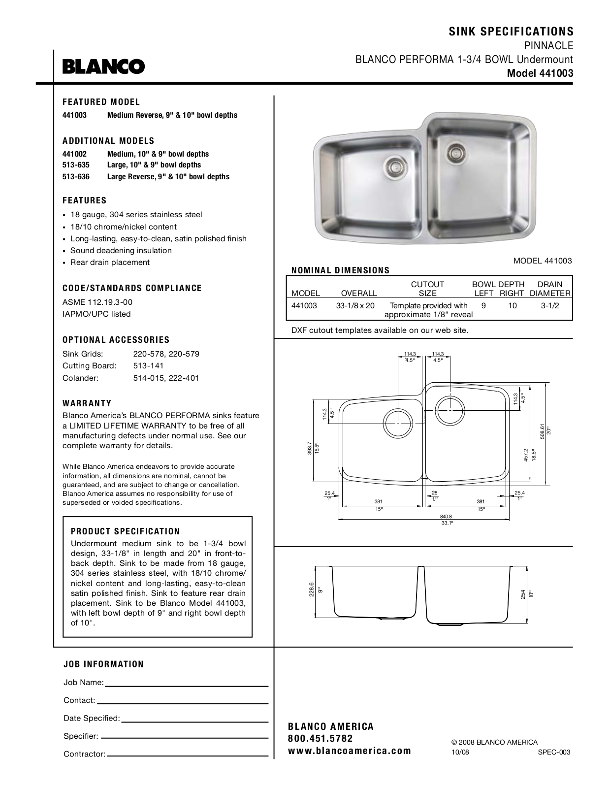 Blanco 441003 User Manual