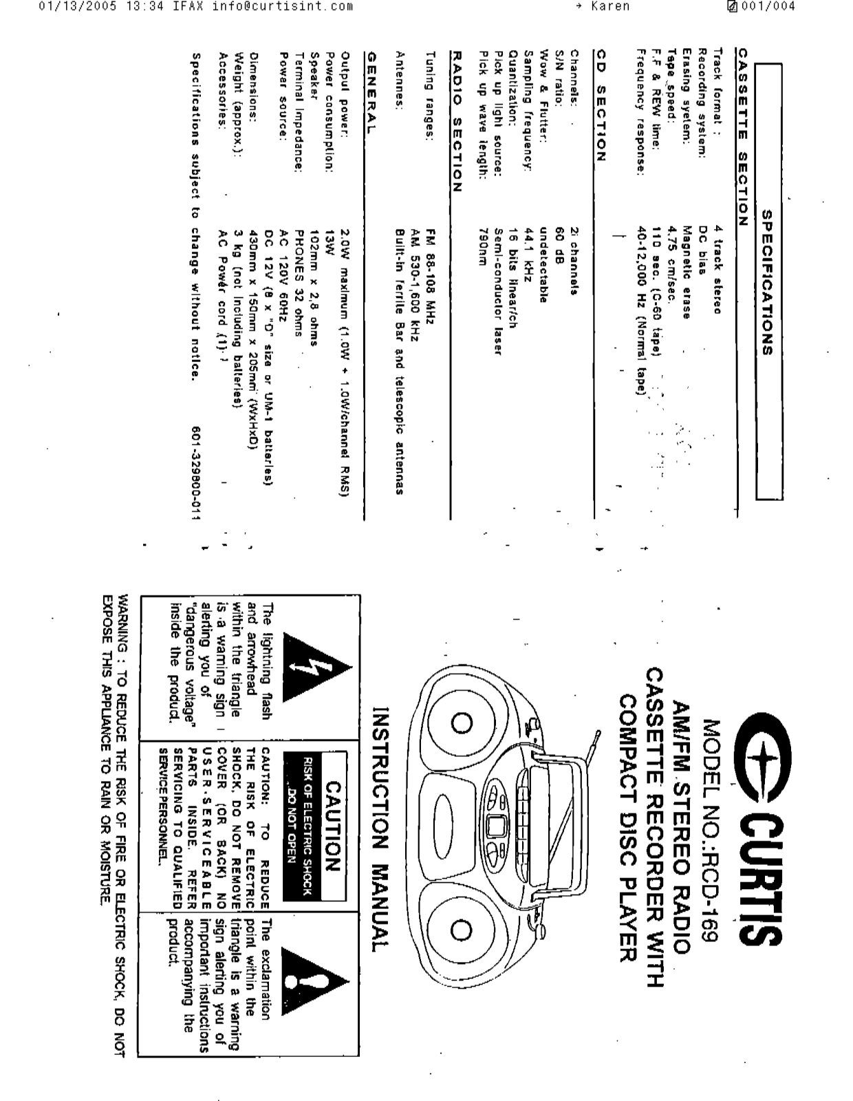 CURTIS RCD169 User Manual