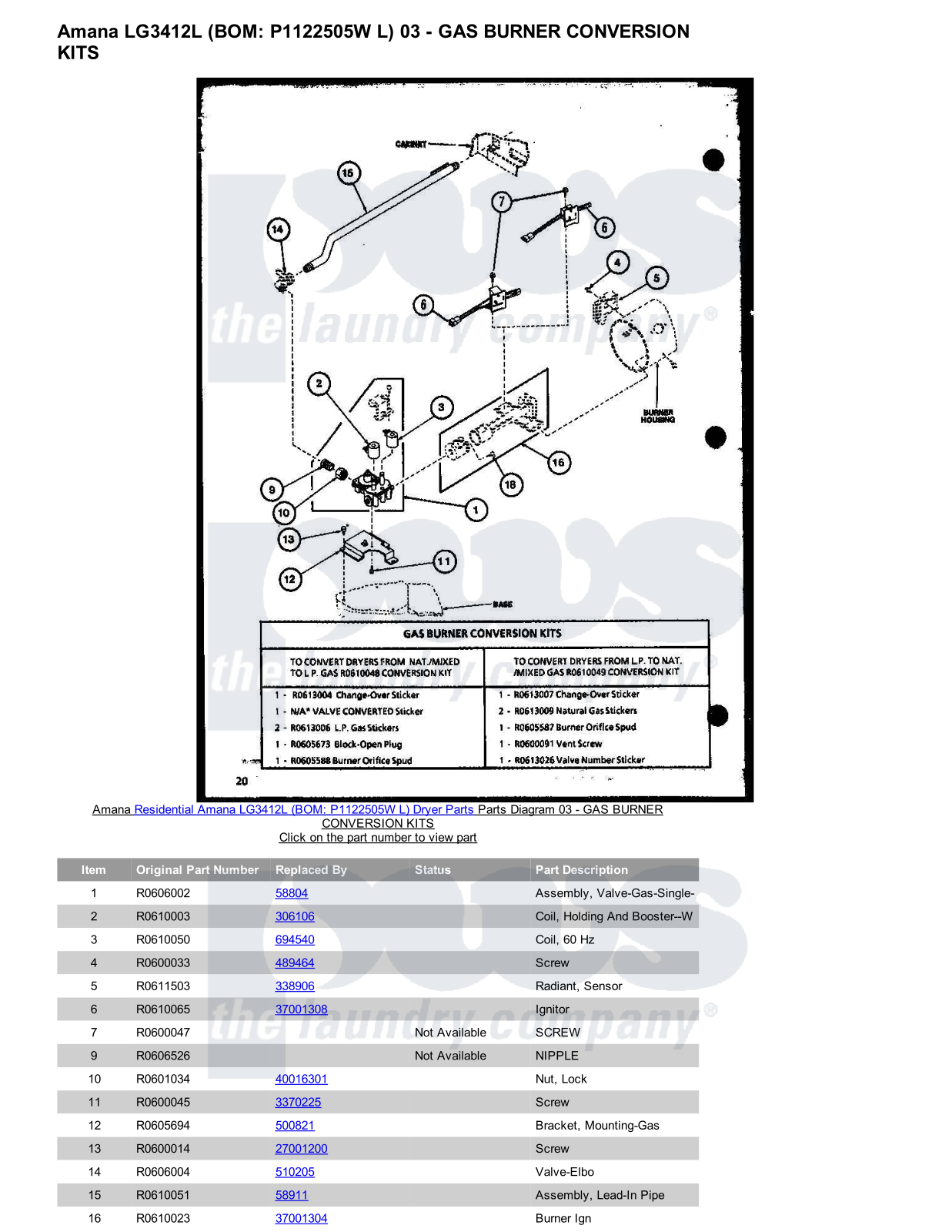 Amana LG3412L Parts Diagram