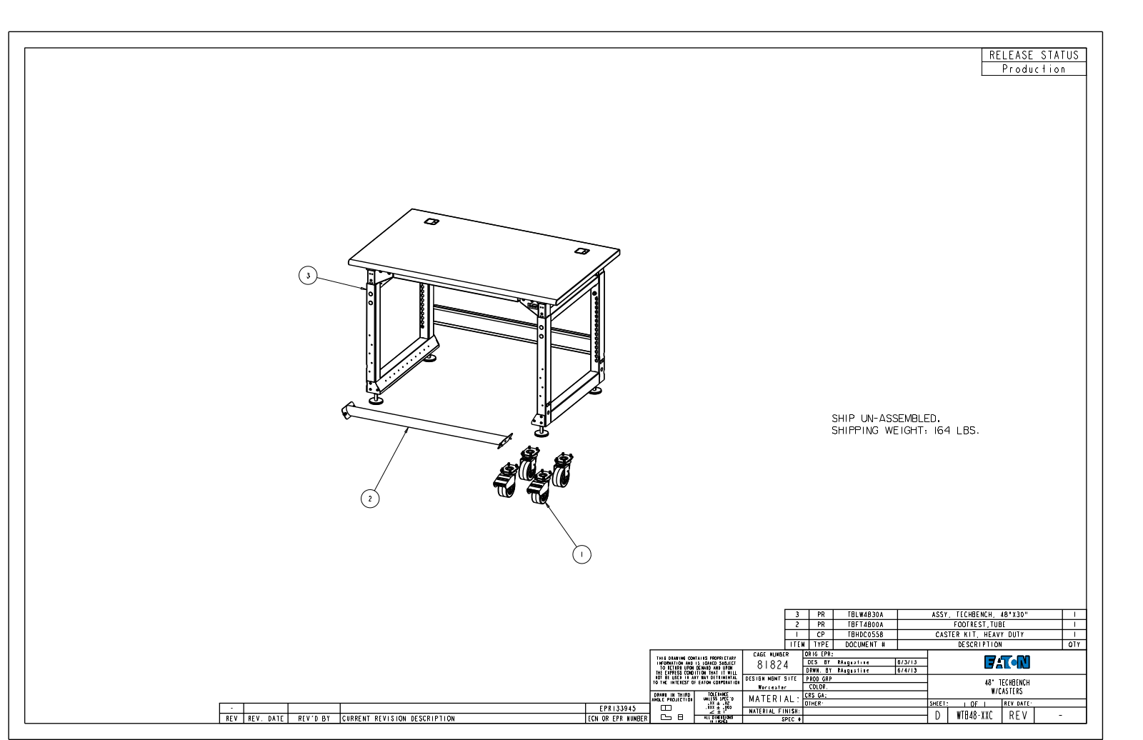 Eaton Benches By Wright Line WTB48-XXC Dimensional Sheet