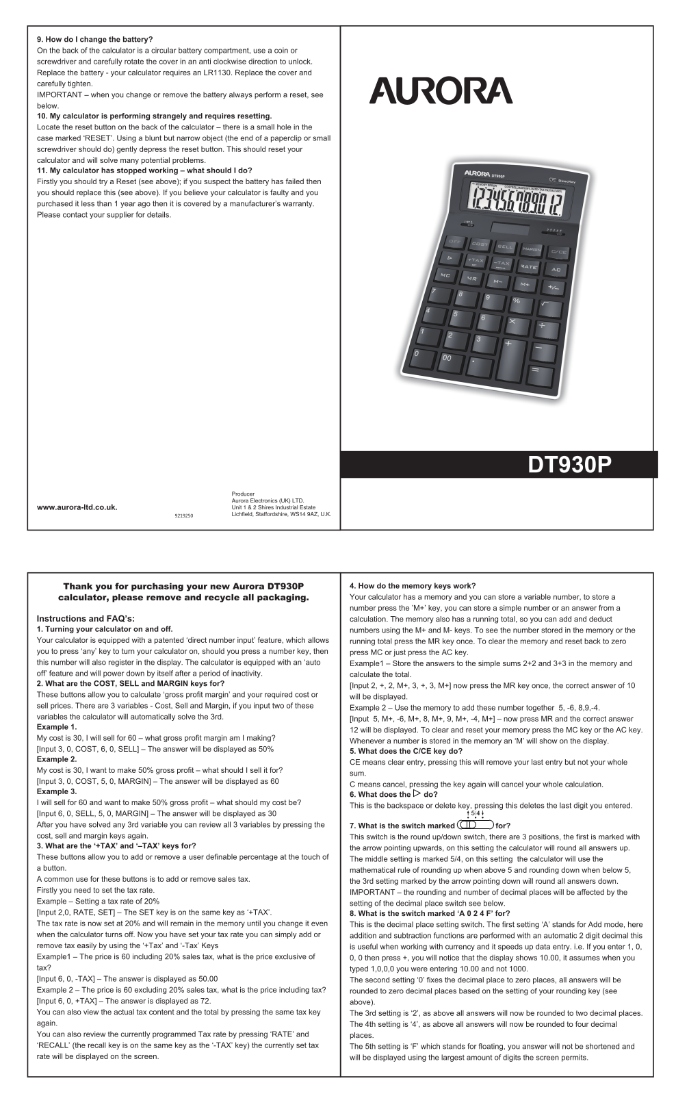 Aurora DT930P User Manual