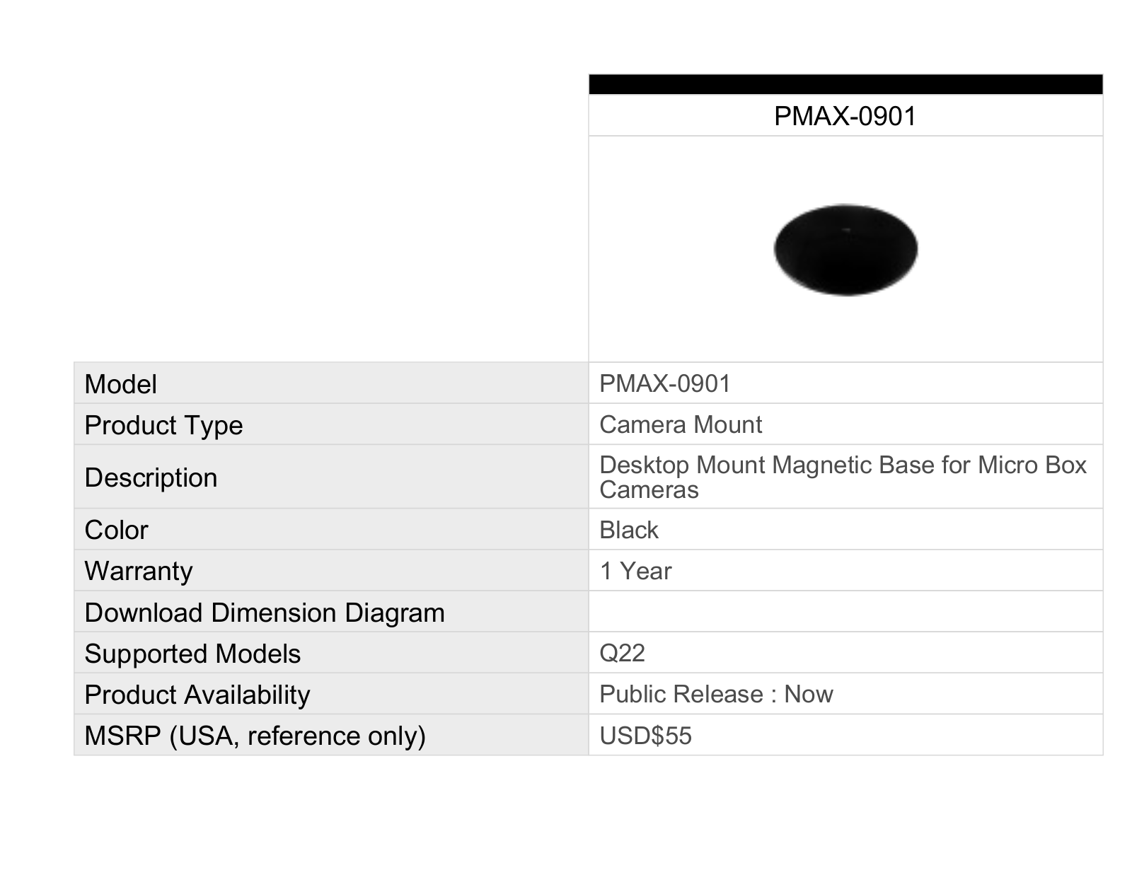 ACTi PMAX-0901 Specsheet