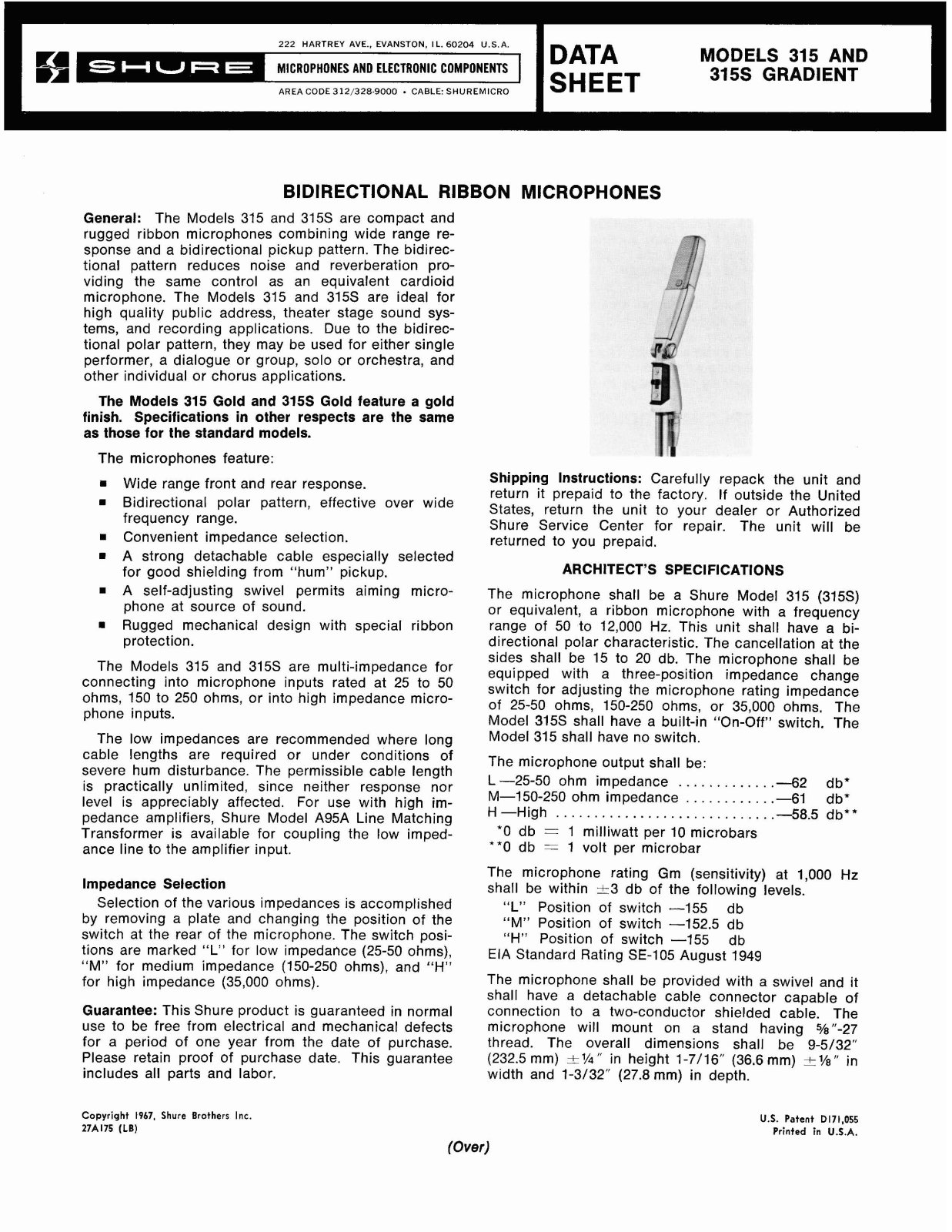 Shure 315, 315S User Guide - ManualMachine.com