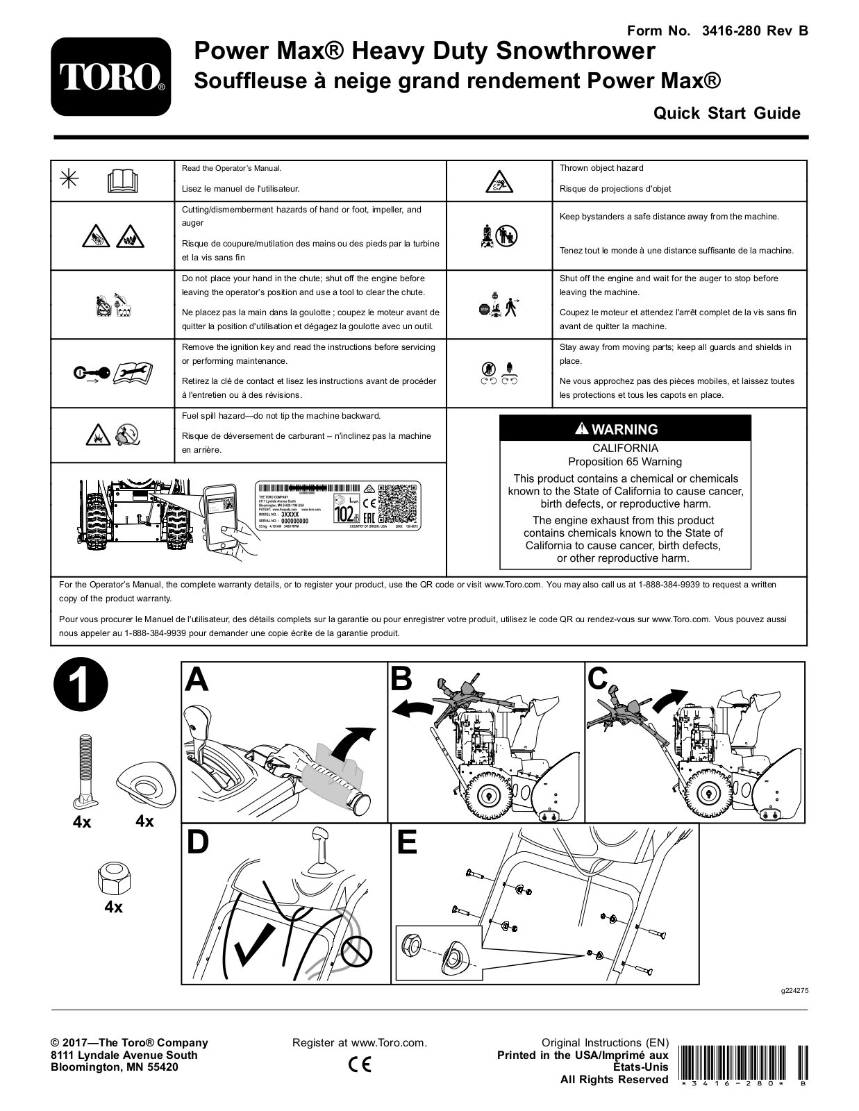 Toro 38801, 38802, 38805, 38806, 38833 Quick Start Guide