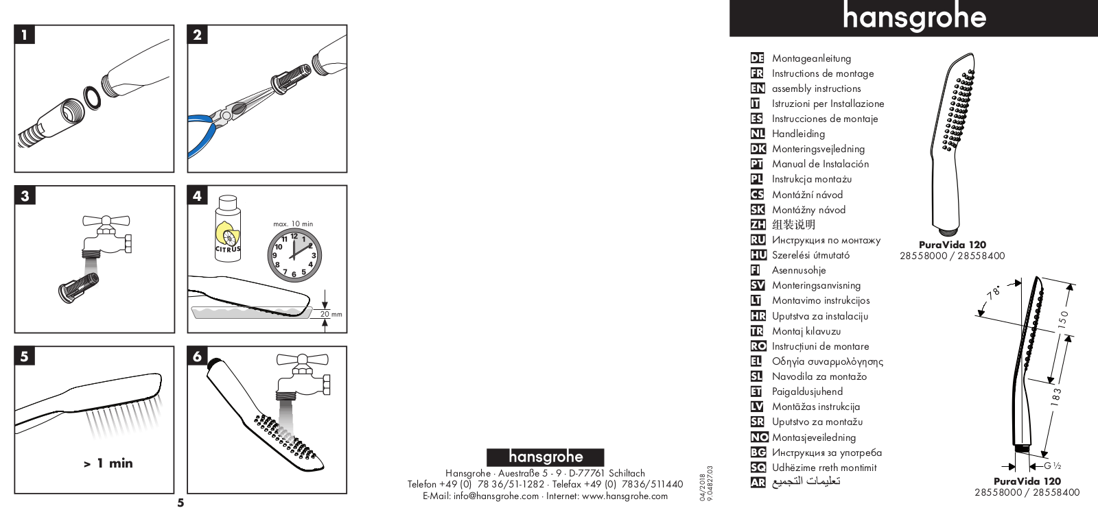 Hansgrohe 28558000, 28558400 User Manual