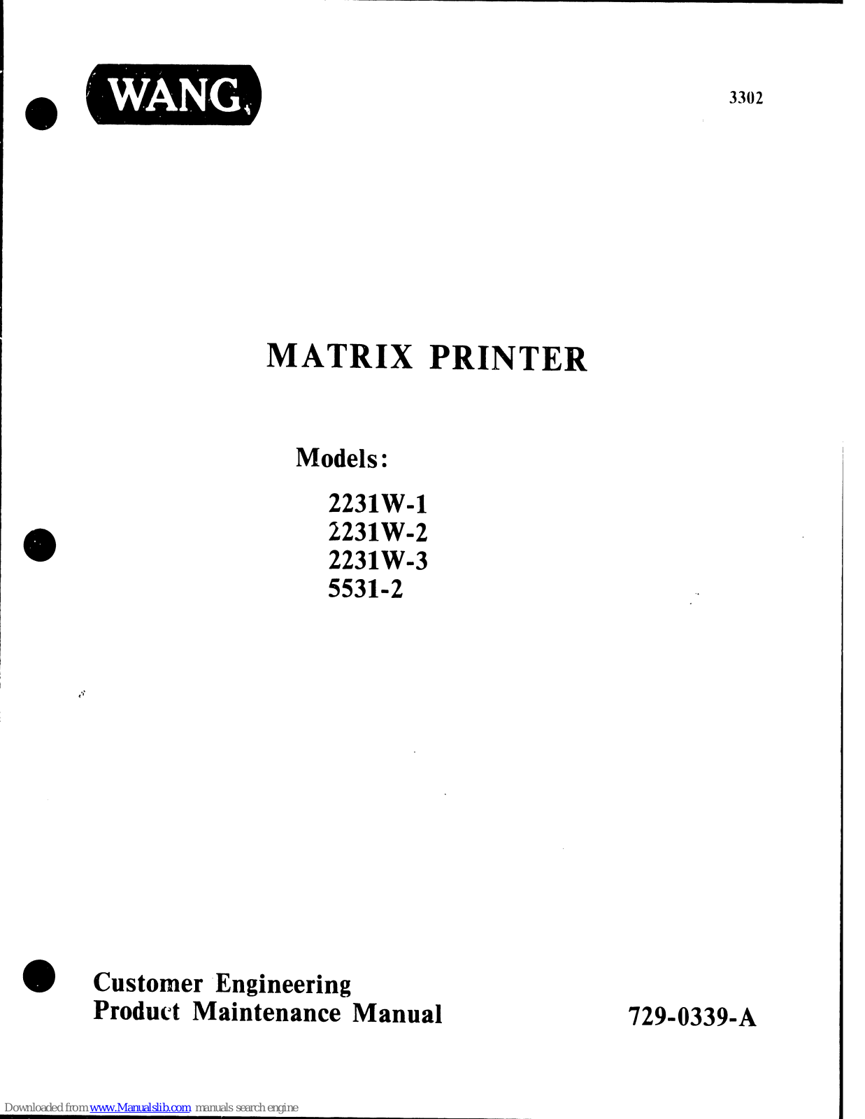 Wang 2231W-2, 2231W-1, 2231W-3, 62, 63 Maintenance Manual